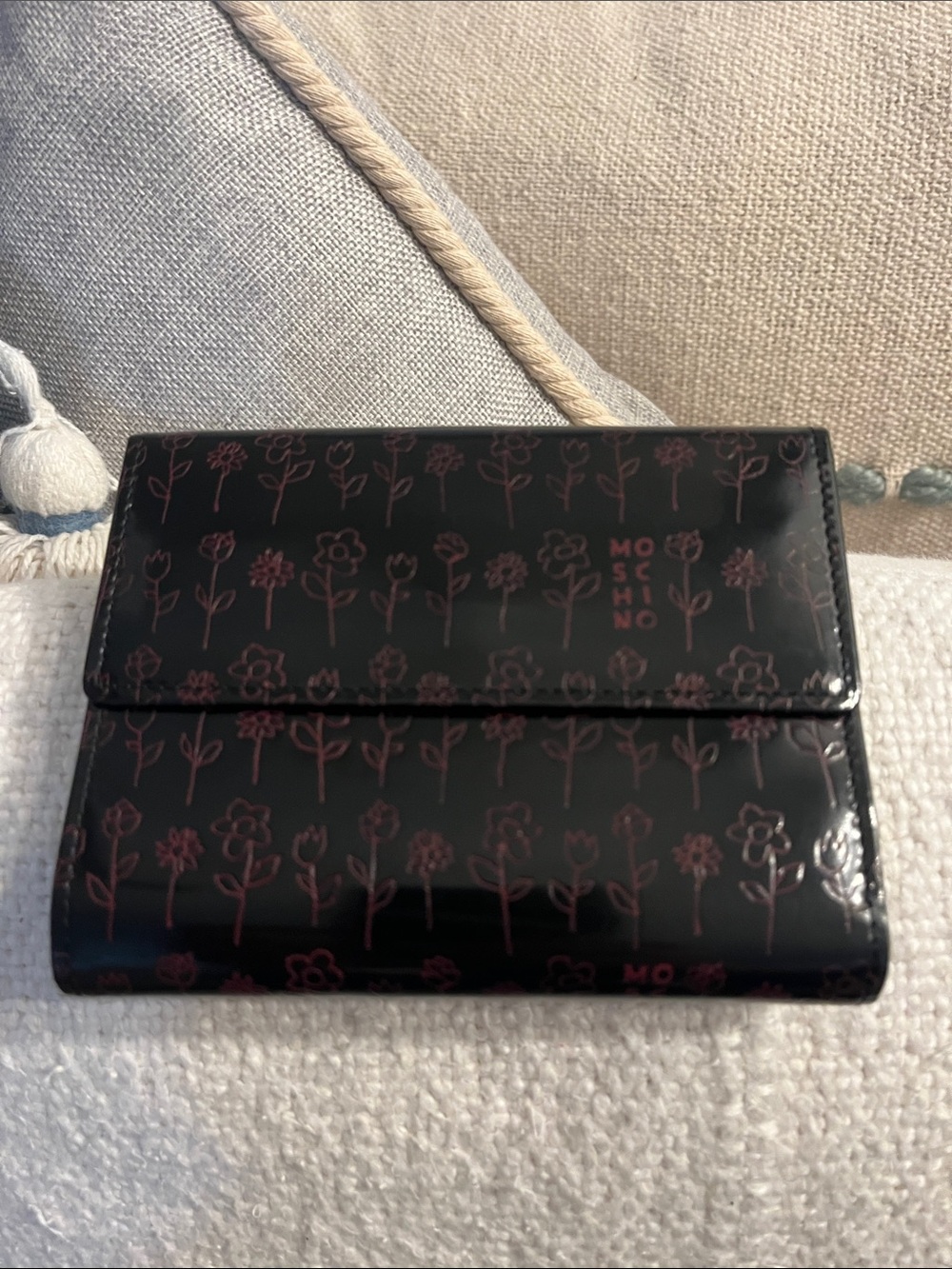 Moschino Black Wallet with Pink Floral Print